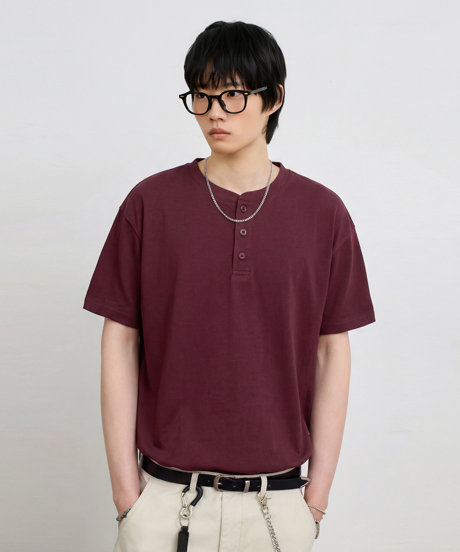 © EVERYONES SINGLE STITCH SHORT SLEEVE T-SHIRT (COOLMAX® FABRIC)_HENLEY NECK 5 COLOR