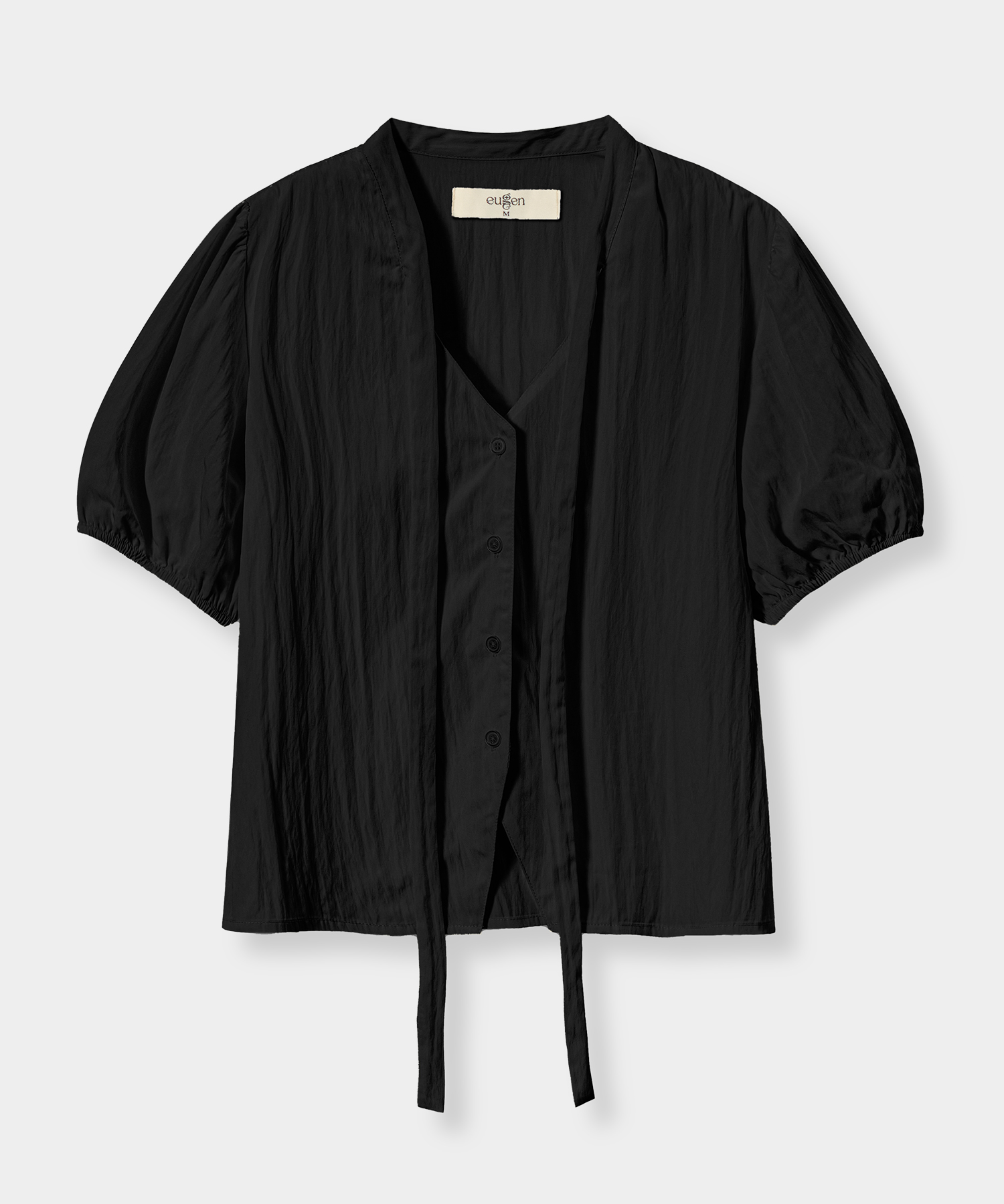 SOFT TIE BUTTON BLOUSE_BLACK