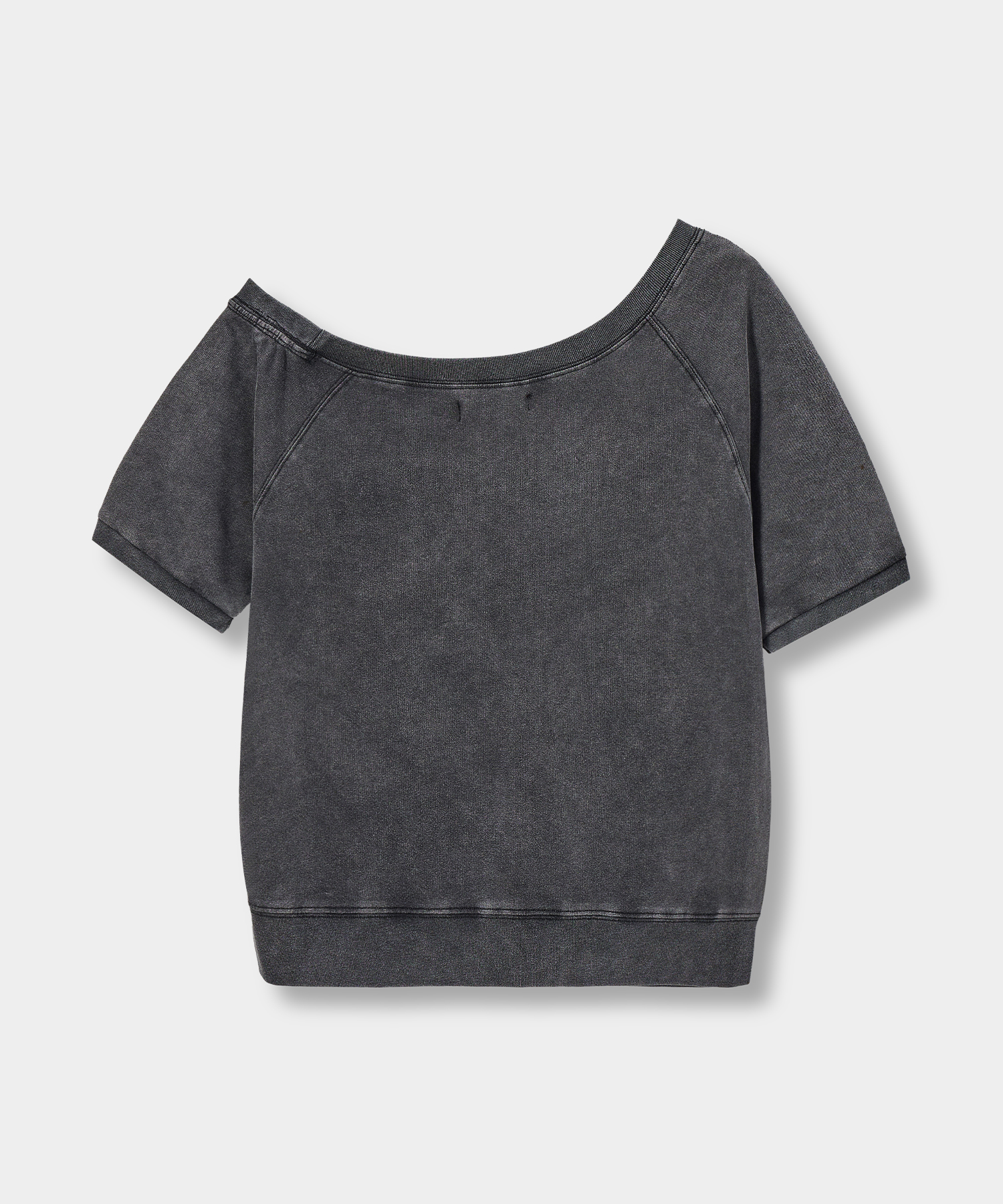OFF-SHOULDER FADE WASHING SHORT SLEEVE T-SHIRT_PIGMENT CHARCOAL