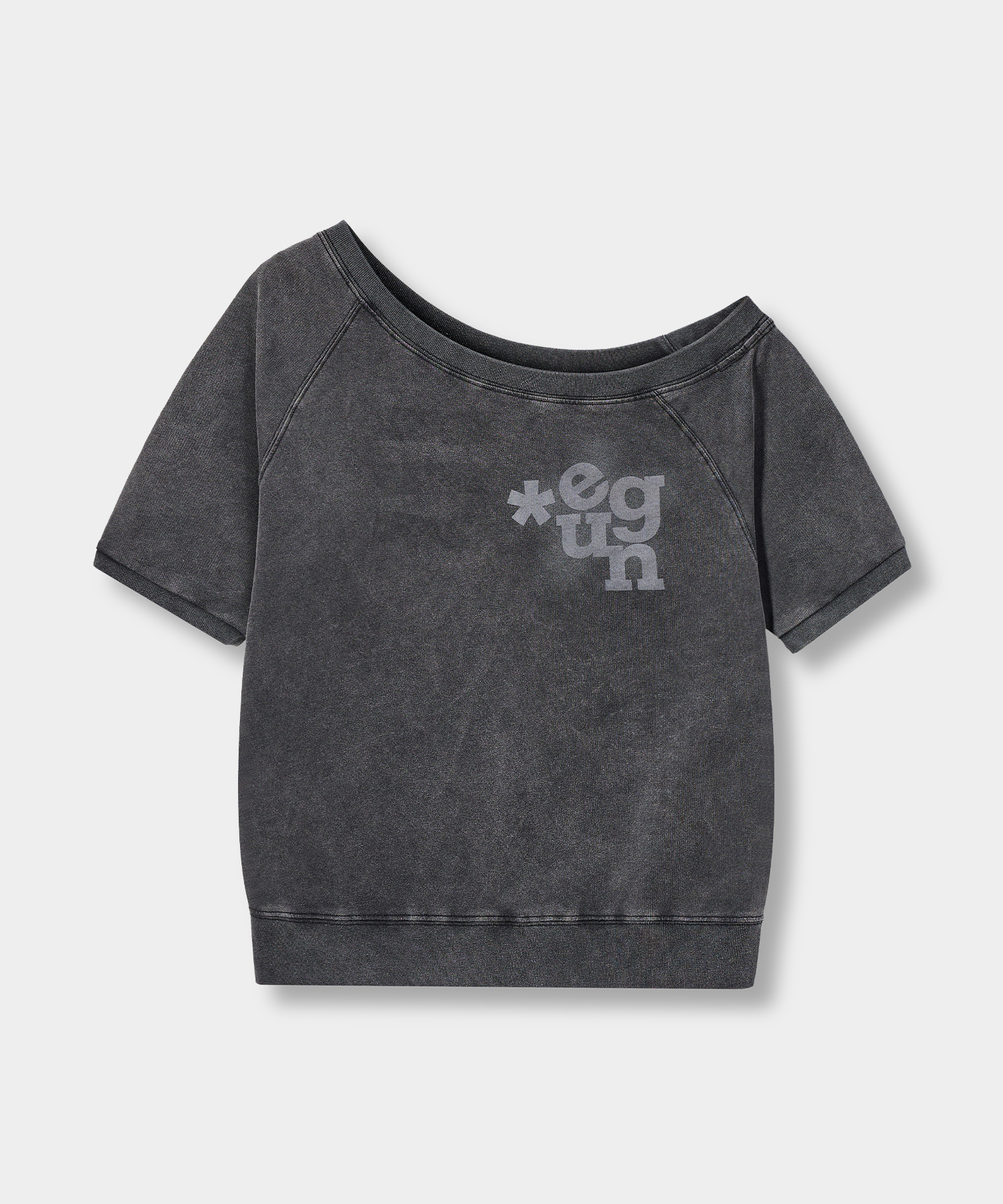 OFF-SHOULDER FADE WASHING SHORT SLEEVE T-SHIRT_PIGMENT CHARCOAL