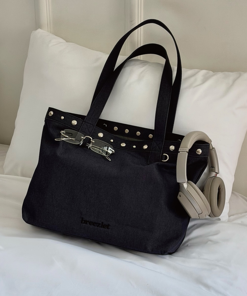 Flutter Stud Big Eco Bag_ Navy
