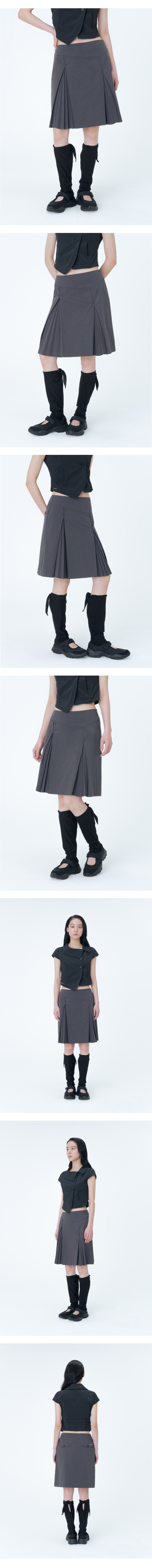 ACCORDION SIDE PLEATS MIDI SKIRT #REI同款! - 2 COLORS CHARCOAL