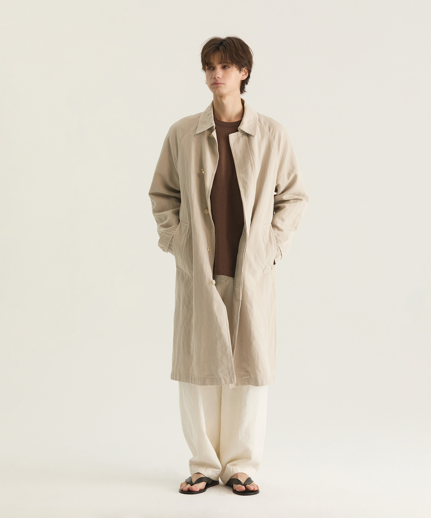 [UNISEX] DYED LONG TRENCH COAT - BEIGE