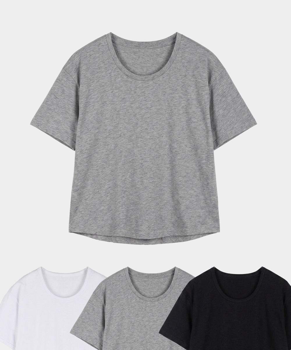 Essential U-Neck Semi-Crop T-Shirt 3 Colors