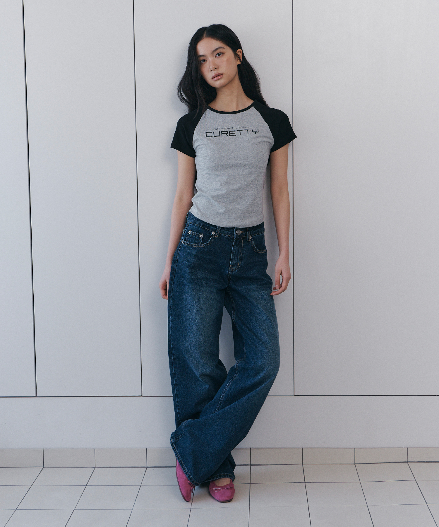 C BACK LOGO WIDE DENIM PANTS_DARK BLUE