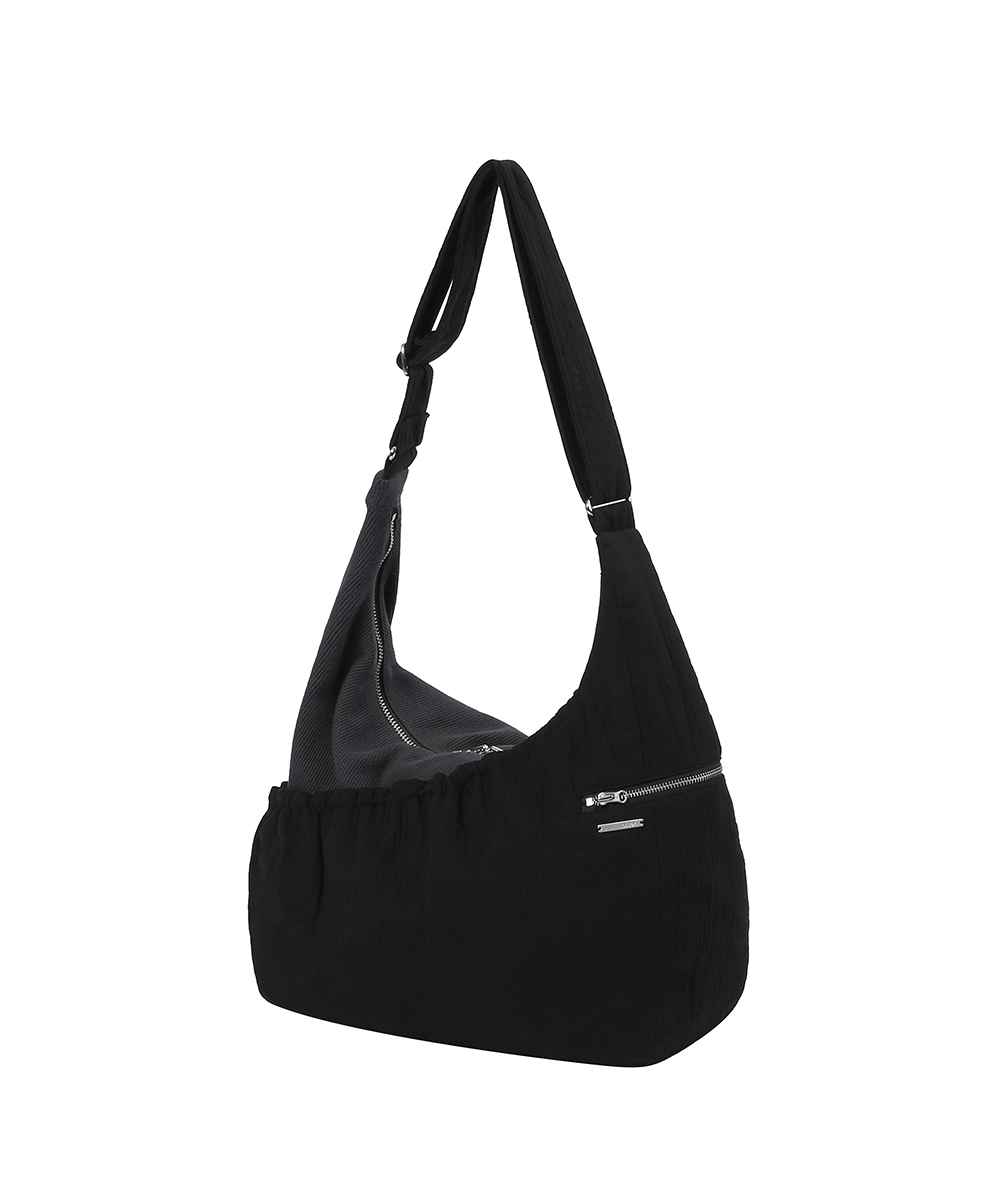 Ribbed layered cross bag BLACK