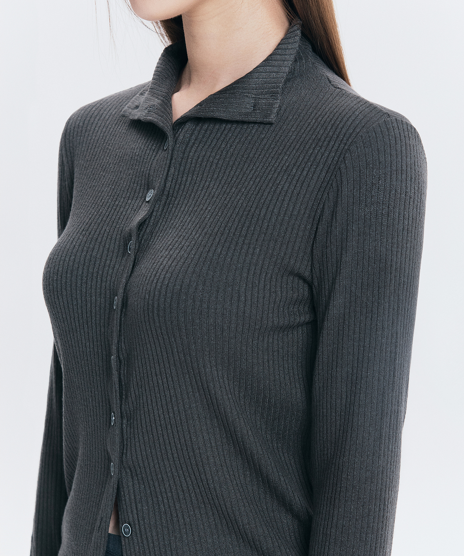 SOFT RIBBED HALF-NECK CARDIGAN / KHAKI BROWN