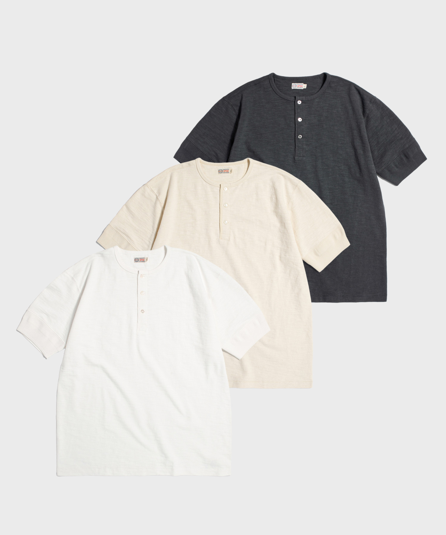 Tompkins Loopwheeled Tubular Henley Tee Apricot