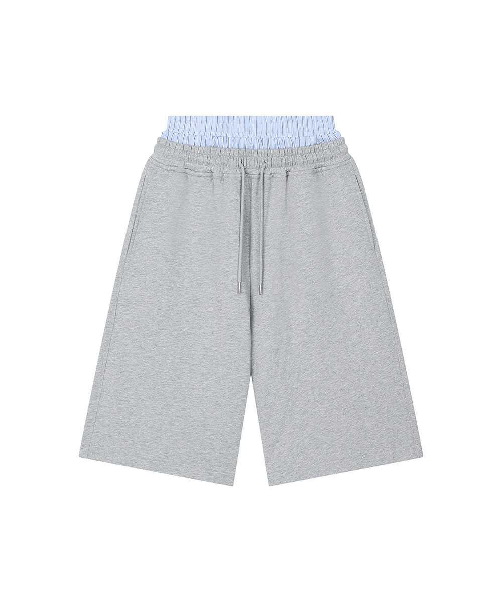 Stripe Double Layered Bermuda Sweatpants - Gray