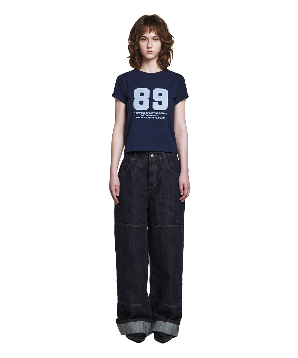 Logo Point Roll-up Denim Pants - Indigo