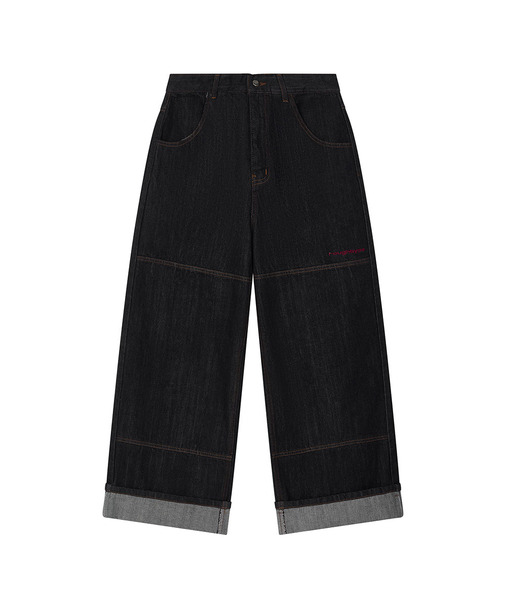 Logo Point Roll-up Denim Pants - Indigo