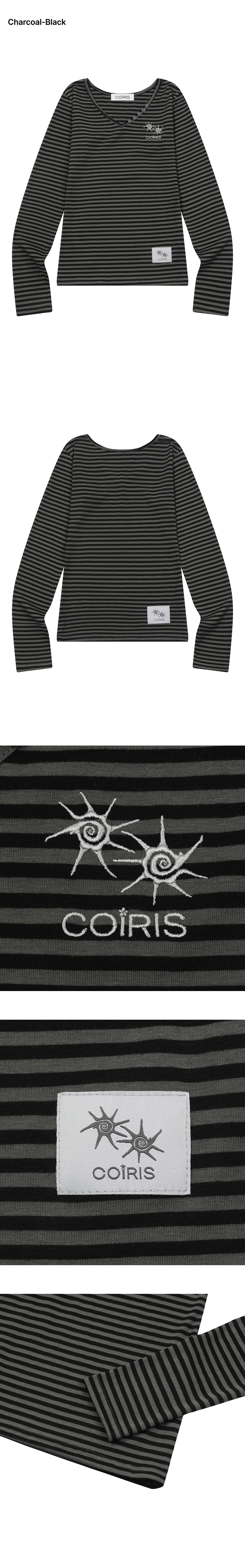 V-NECK STRIPE LONG SLEEVE TEE BLACK