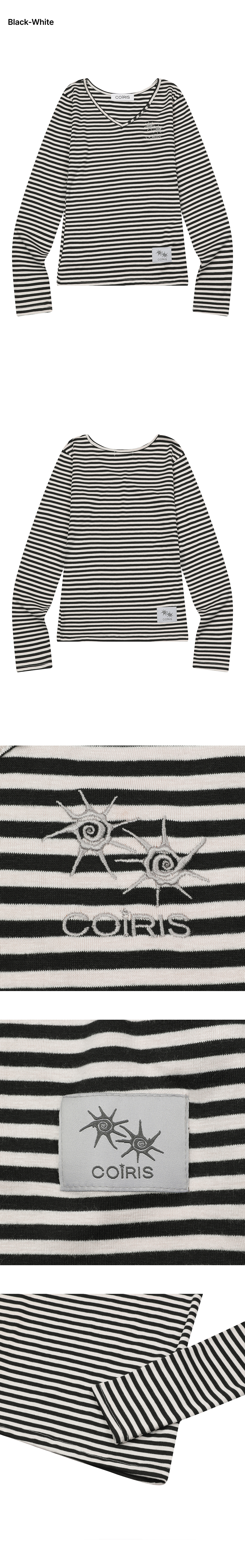 V-NECK STRIPE LONG SLEEVE TEE BLACK