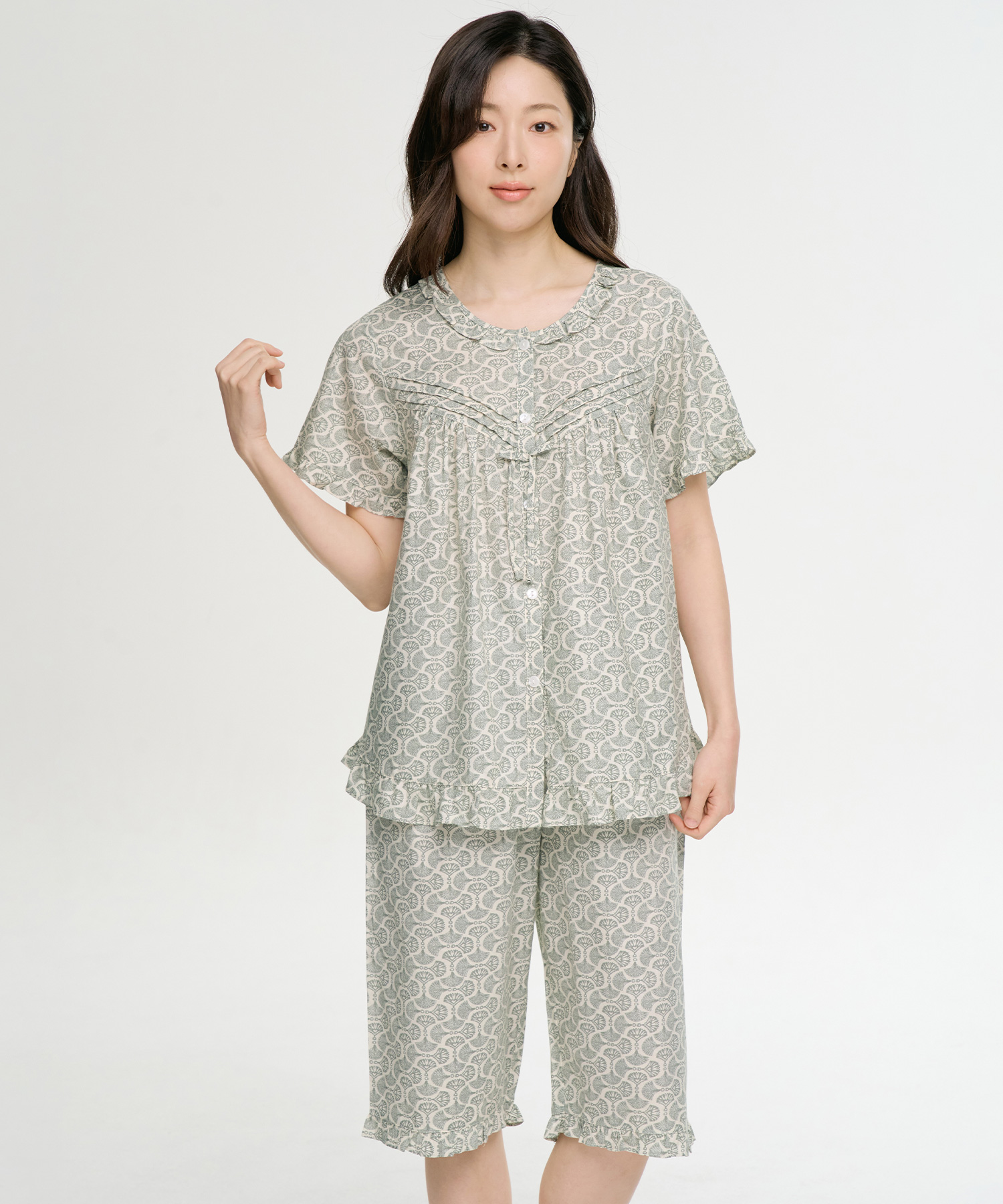 Antique Gray Women Short-Sleeved Pajamas Set