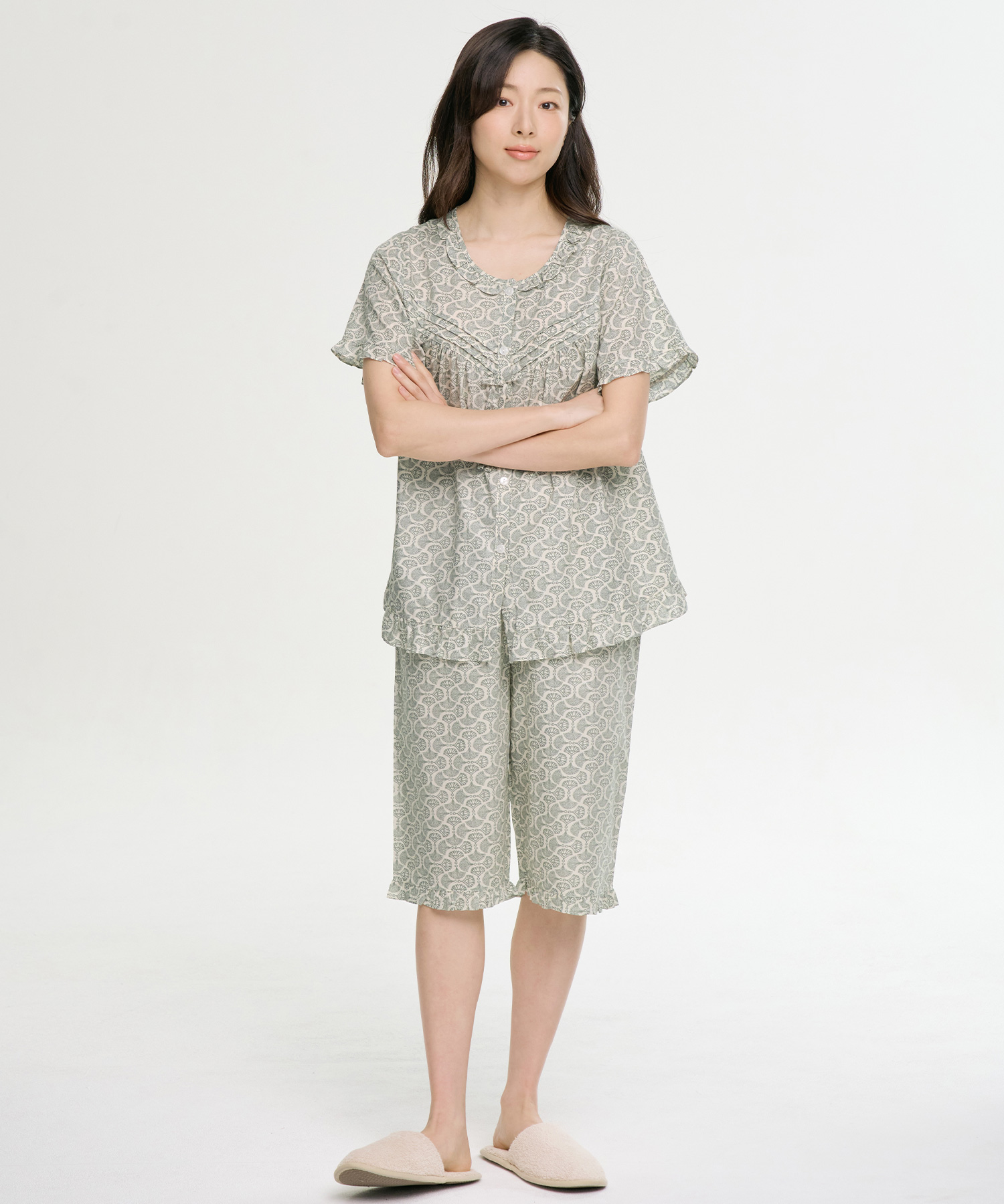 Antique Gray Women Short-Sleeved Pajamas Set