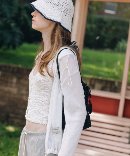 skashi knit hooded zip-up - white