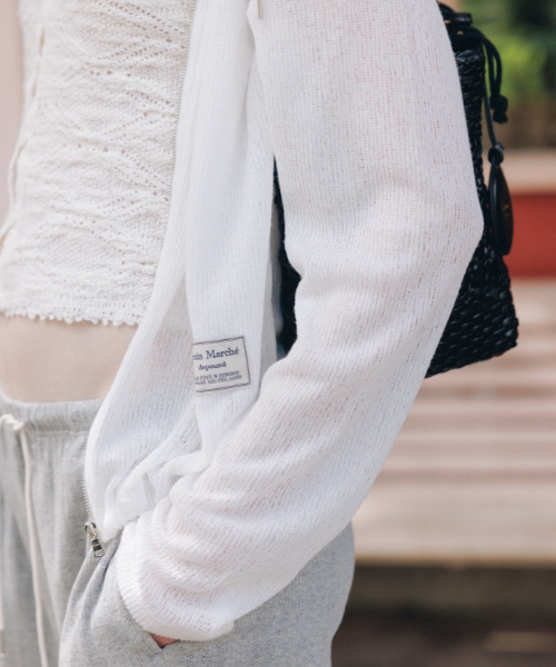 skashi knit hooded zip-up - white