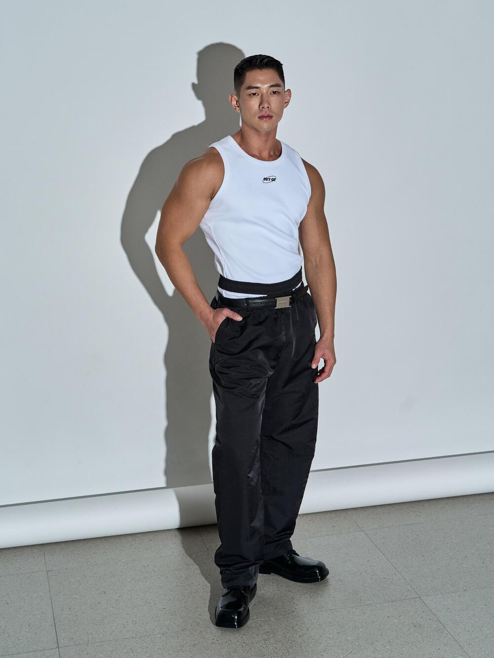 Black Doulble Band Nylon Pant