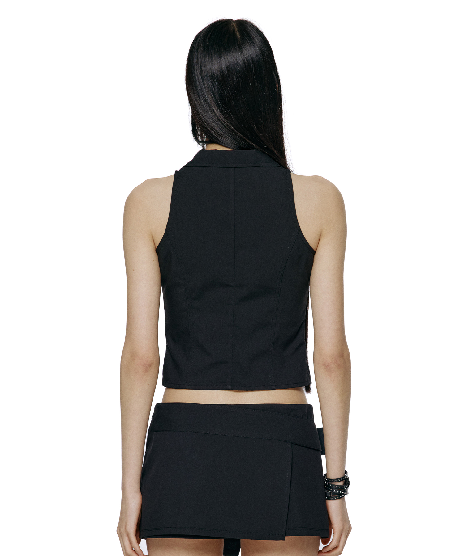 Double Button Halter Vest - Black