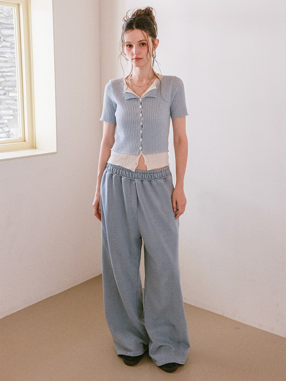 Elastic Waist Wide Fit Sweatpants 2colors