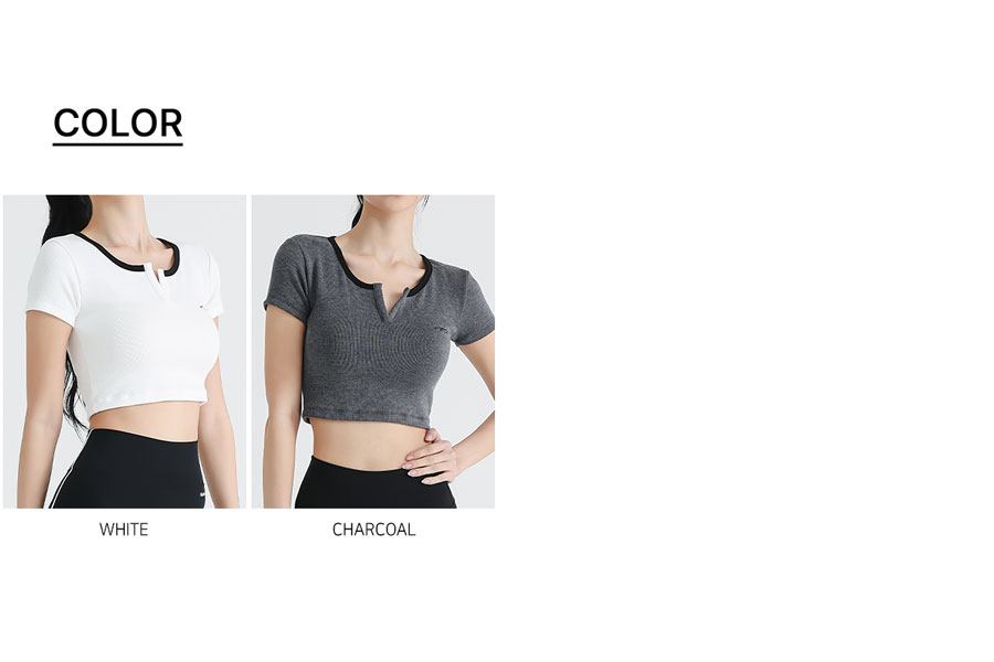 RIBBED SLIT NECK CROP T-SHIRT