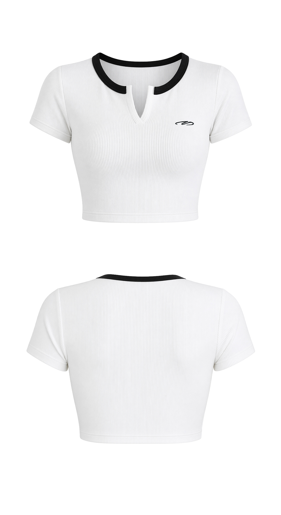 RIBBED SLIT NECK CROP T-SHIRT