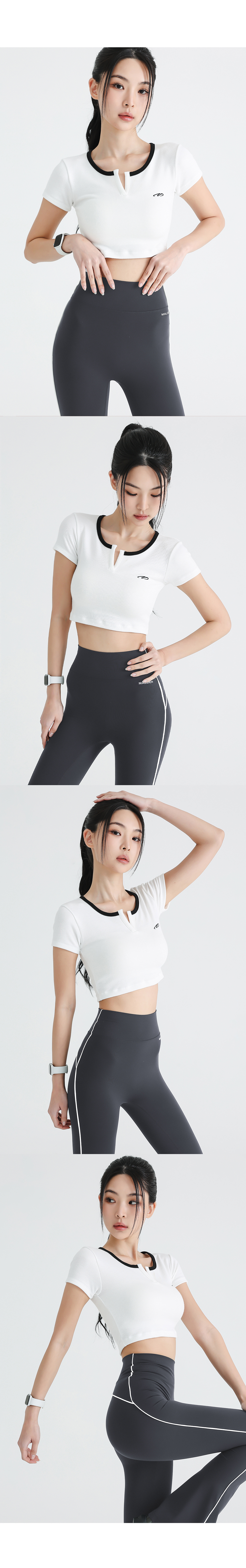 RIBBED SLIT NECK CROP T-SHIRT