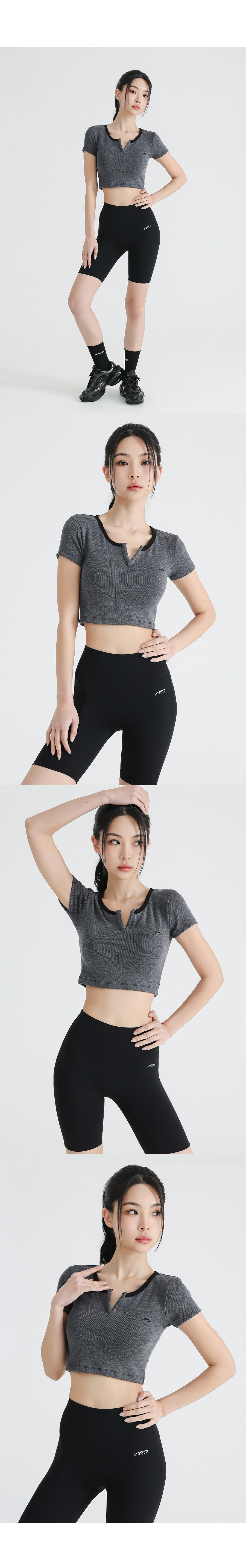 RIBBED SLIT NECK CROP T-SHIRT