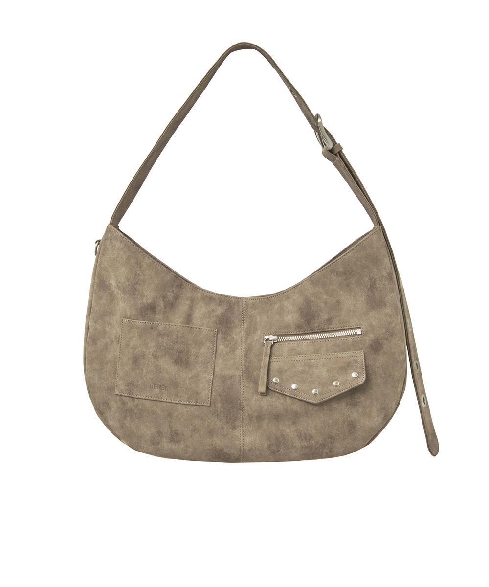Eyelet washing leather Shoulder Bag Brown