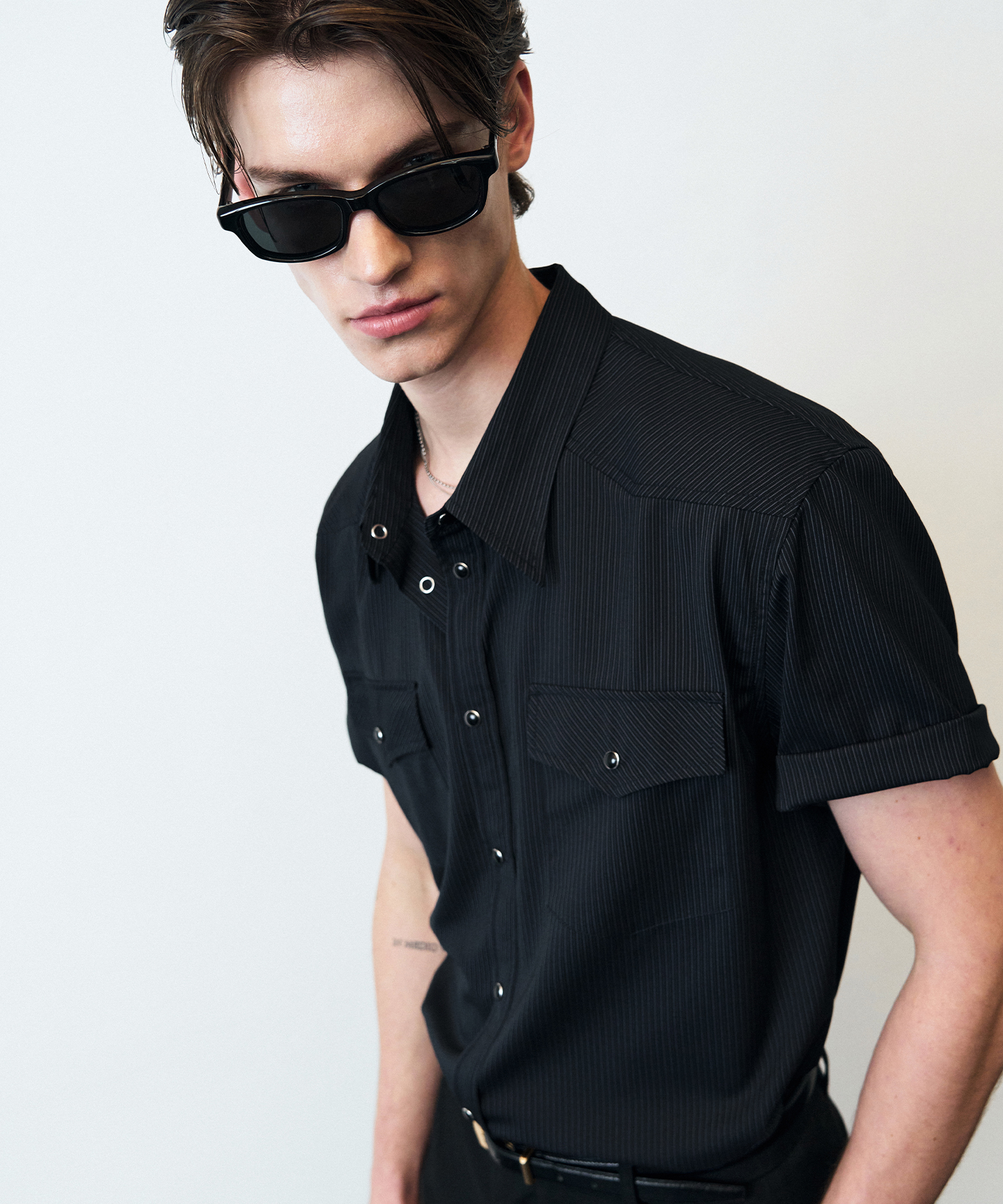 VERONA WESTERN STRIPE HALF SHIRT [NAVY]