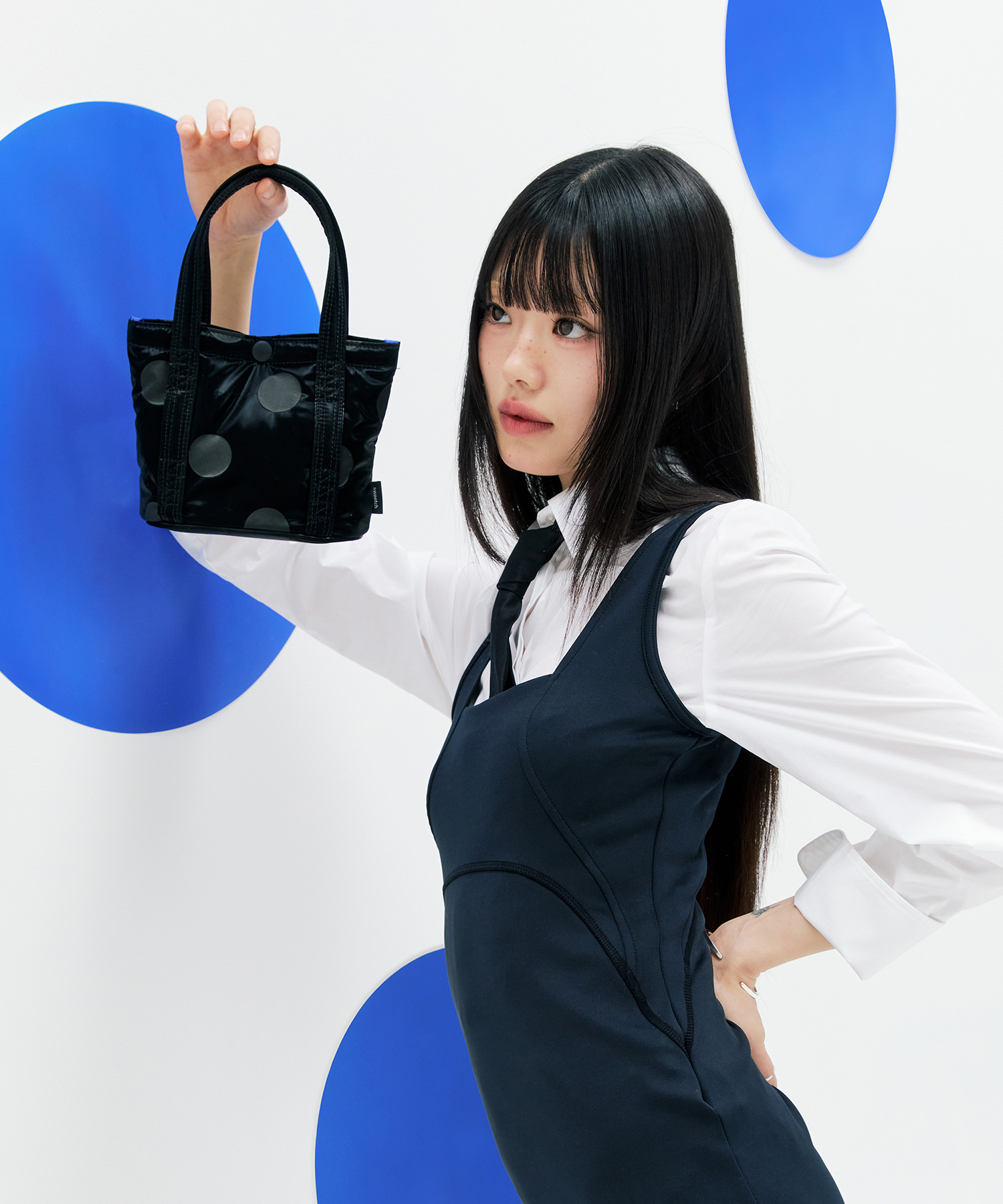 TOTE BRIEF 001 XS Glossy Black Polka Dot