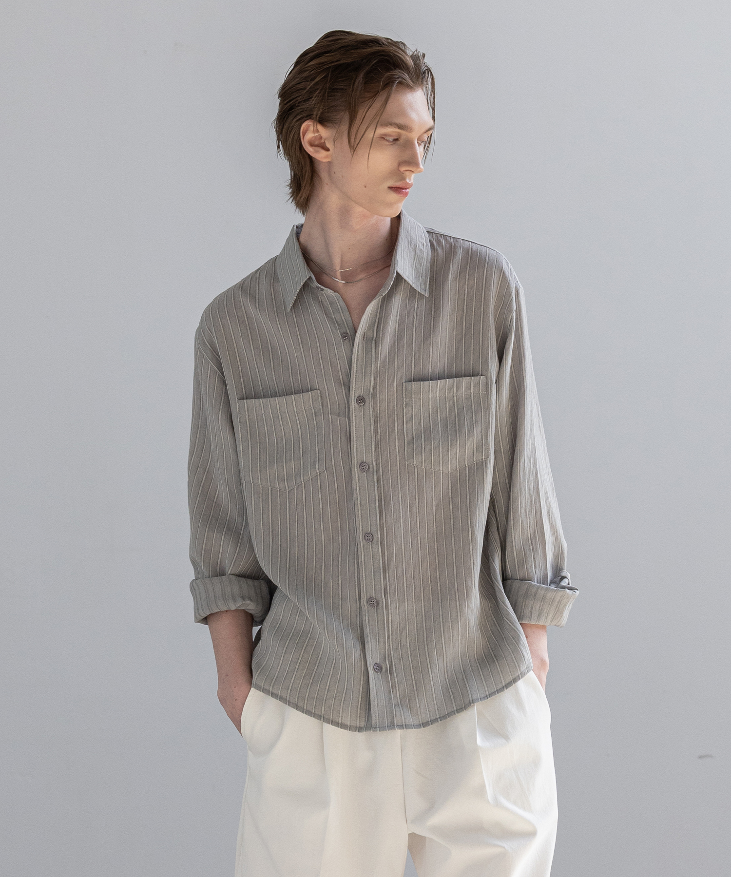 Jacquard Textured Stripe Shirt [Ash Gray]