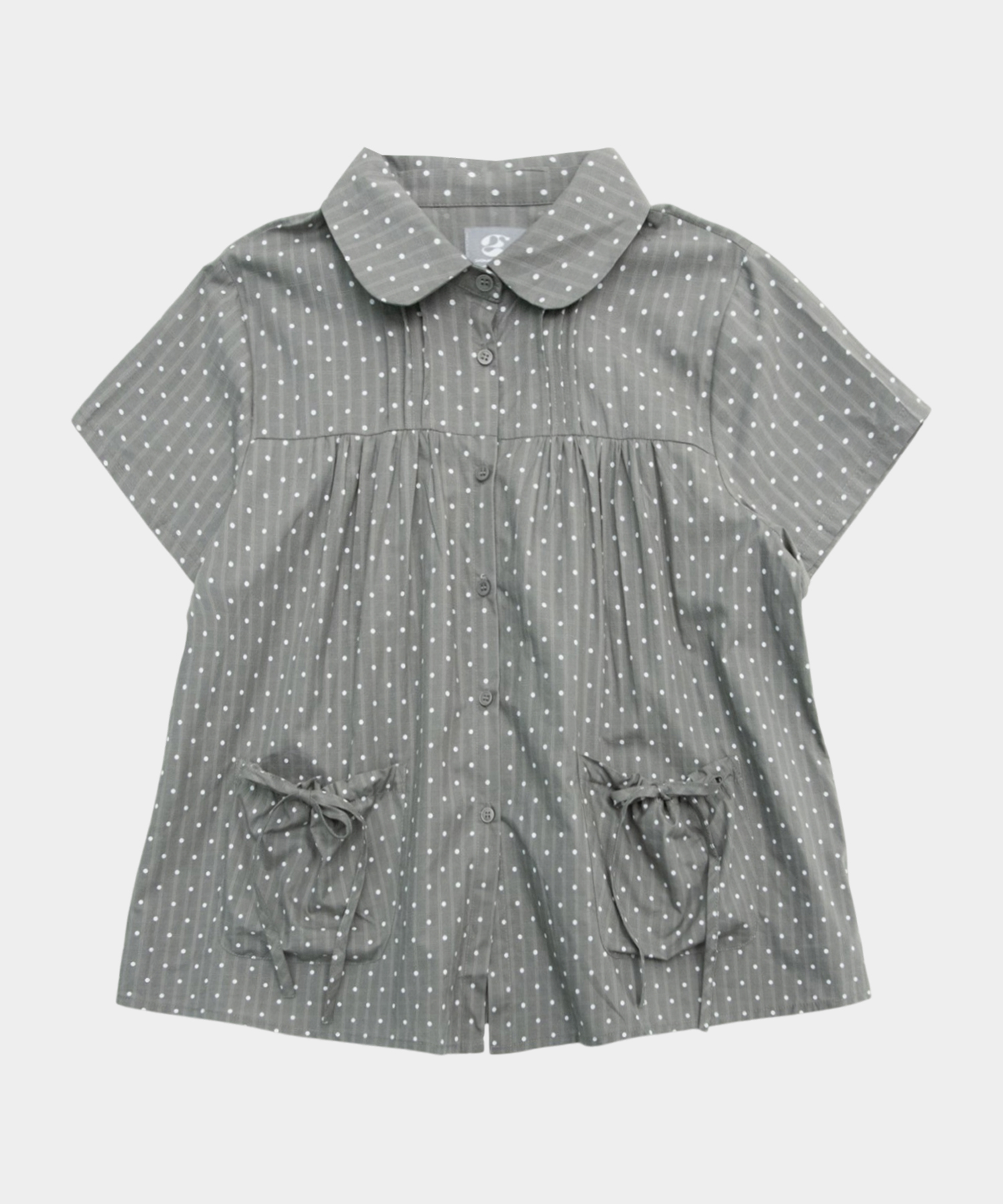 Блузка с коротким рукавом, рюшами, бантом и принтом в горошек [Charcoal]