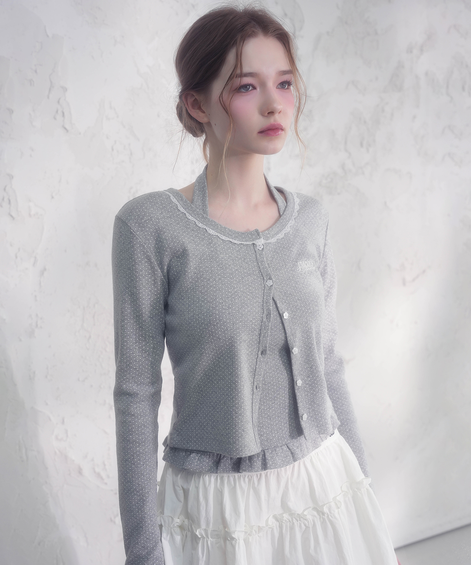 rosaline dot оборка halter cardigan set_3colors