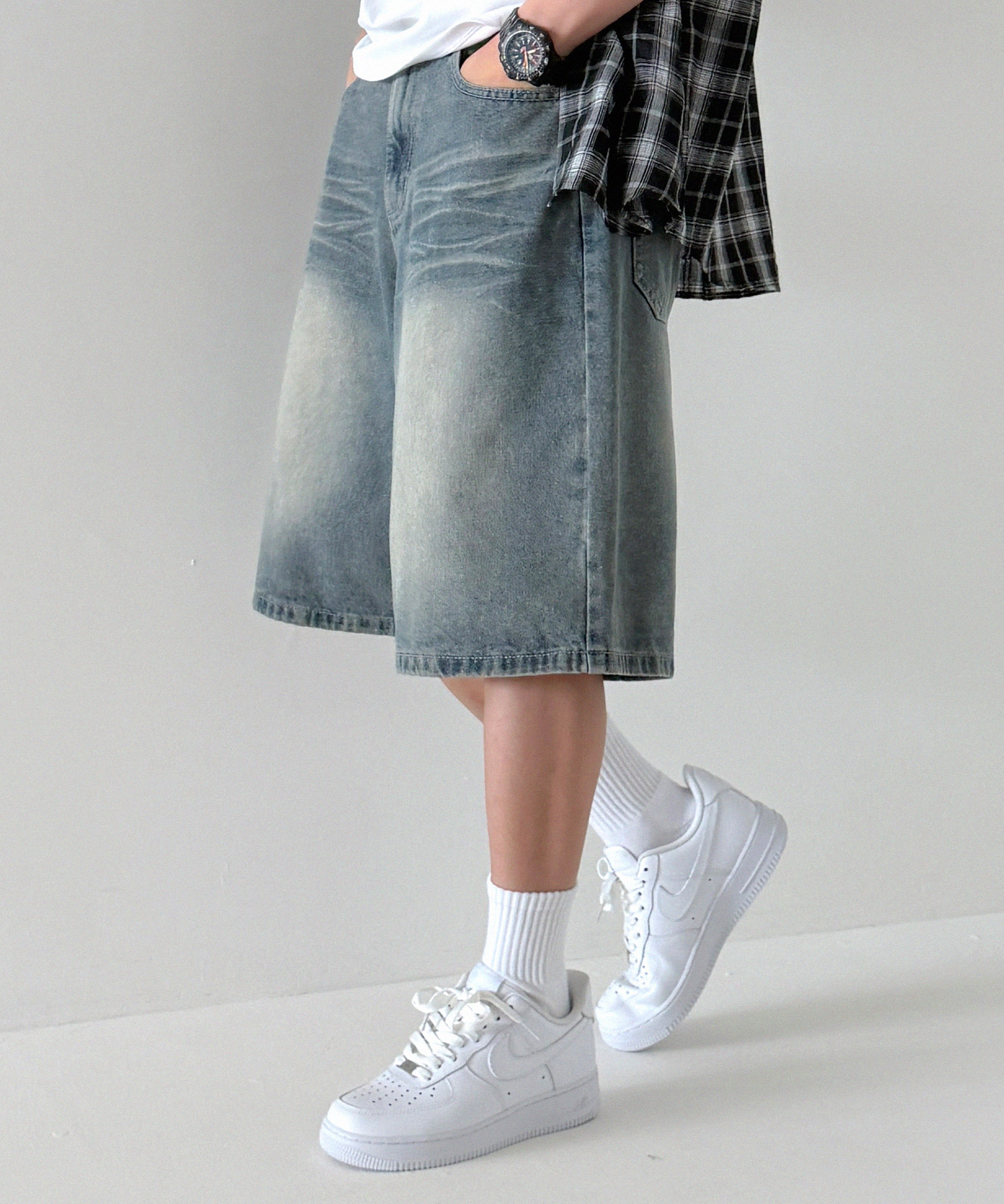 washing denim shorts bermuda shorts yellowblue