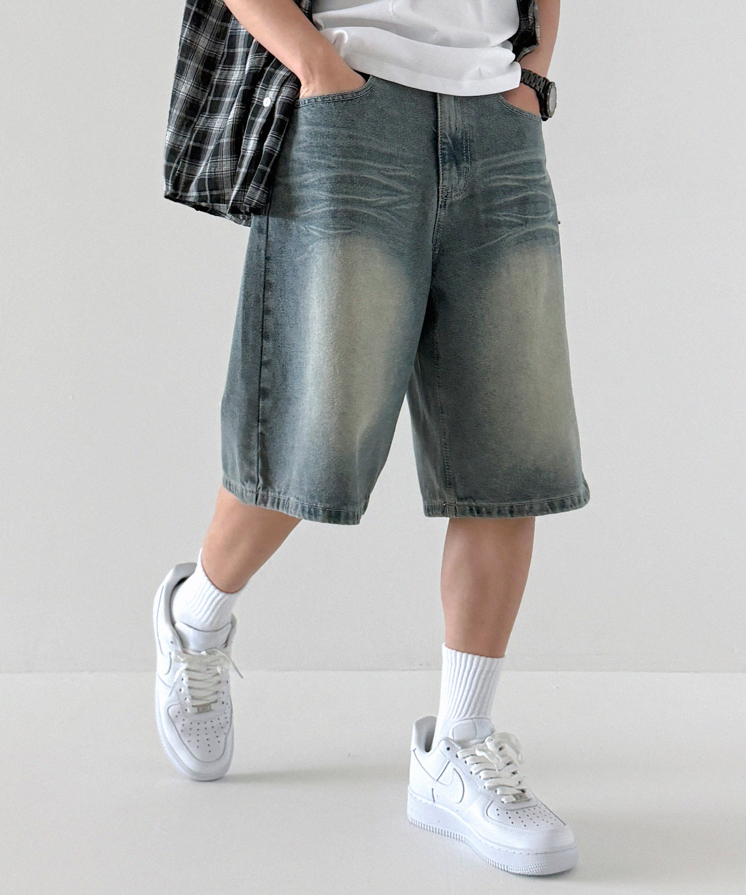 washing denim shorts bermuda shorts yellowblue