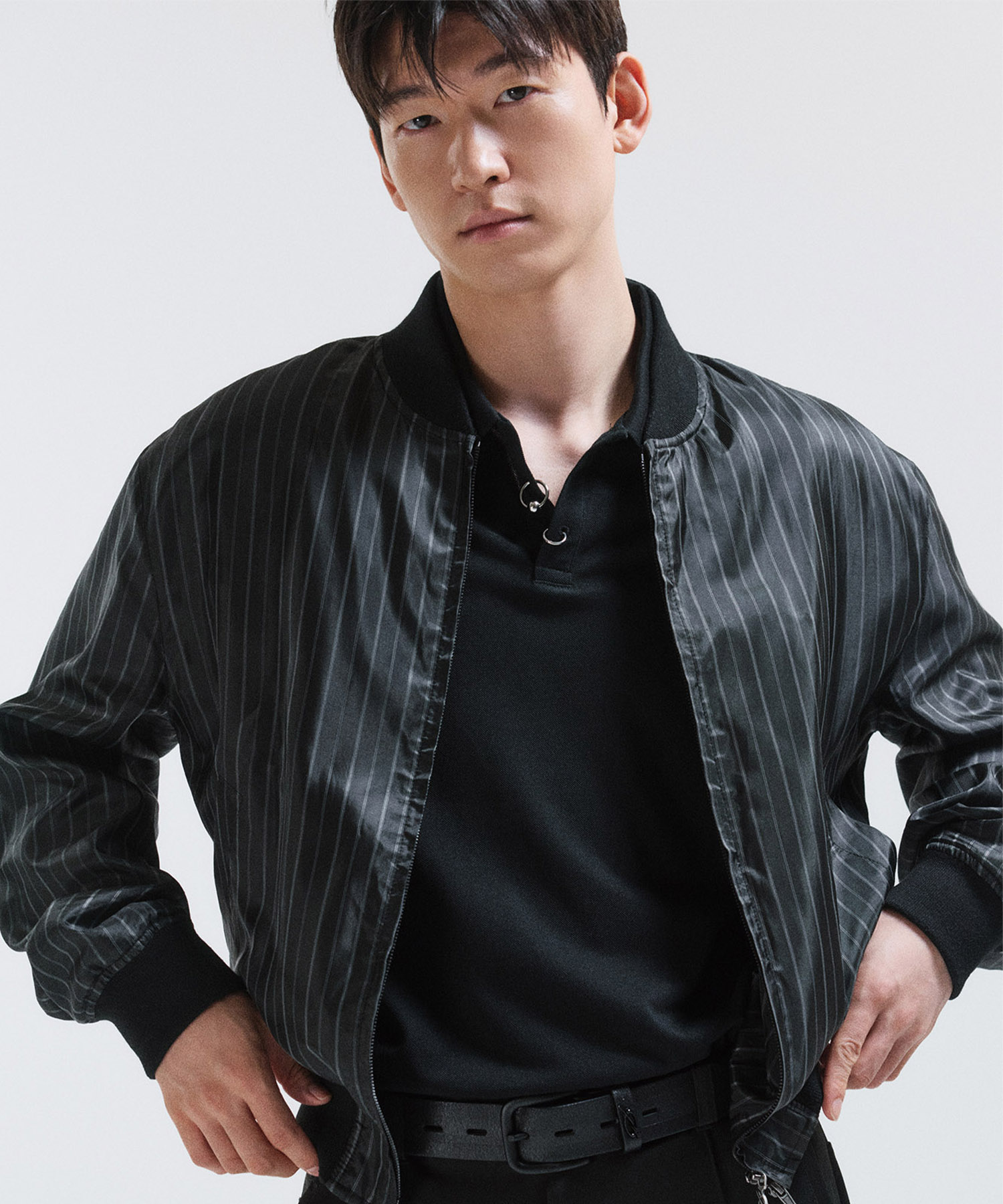 stripe blouson - black
