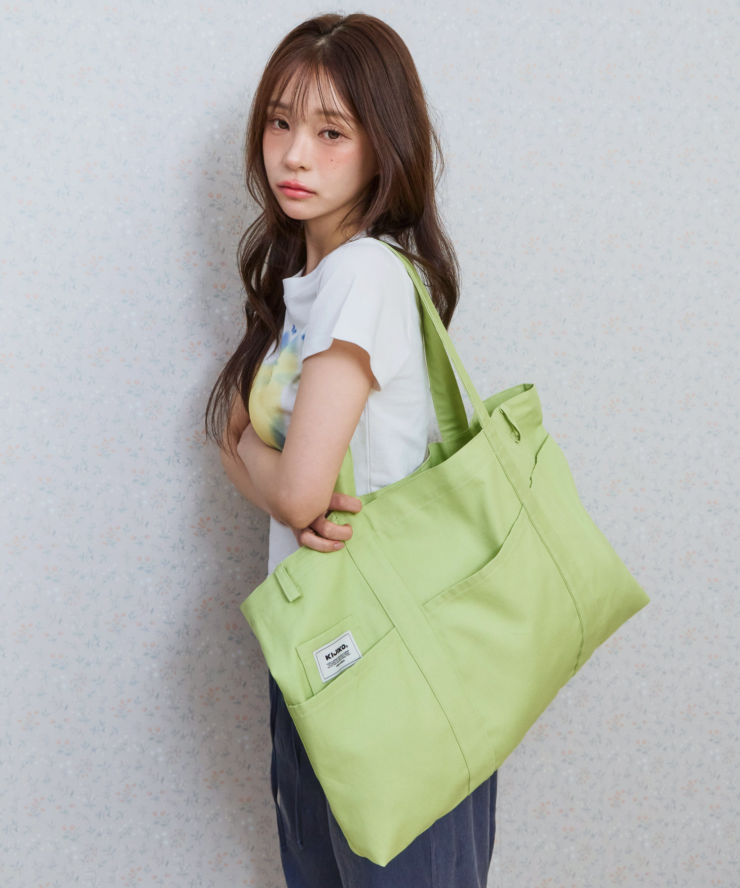 Ke906. angled pocket utility tote melon зелёный