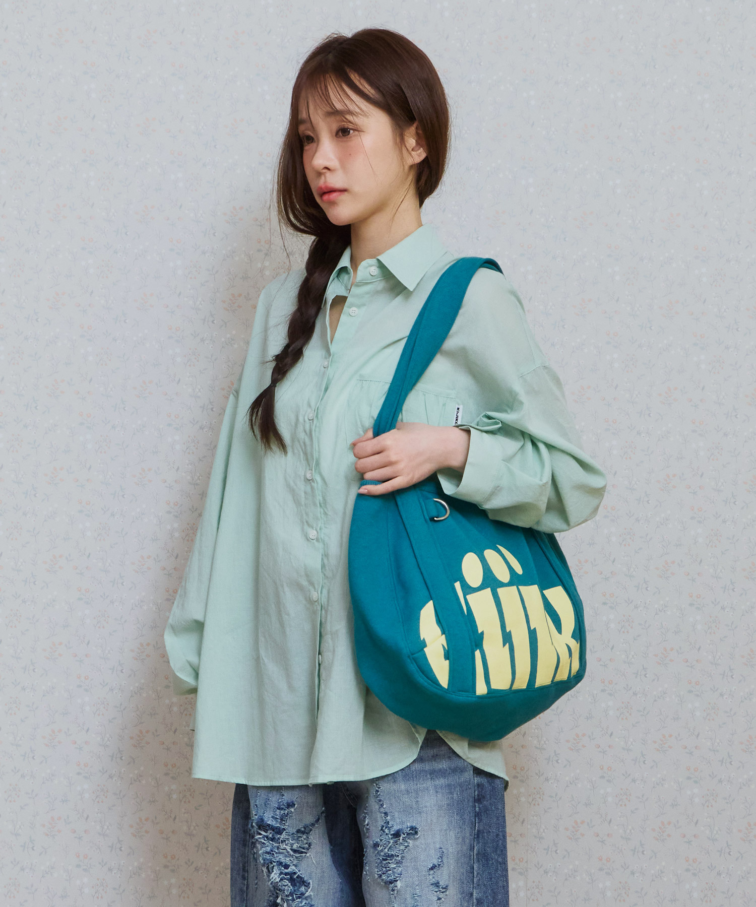 Ke907. easy slouchy sweat bag teal green