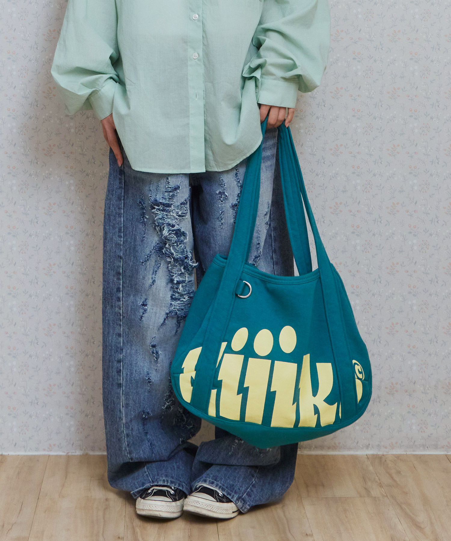 Ke907. easy slouchy sweat bag teal green