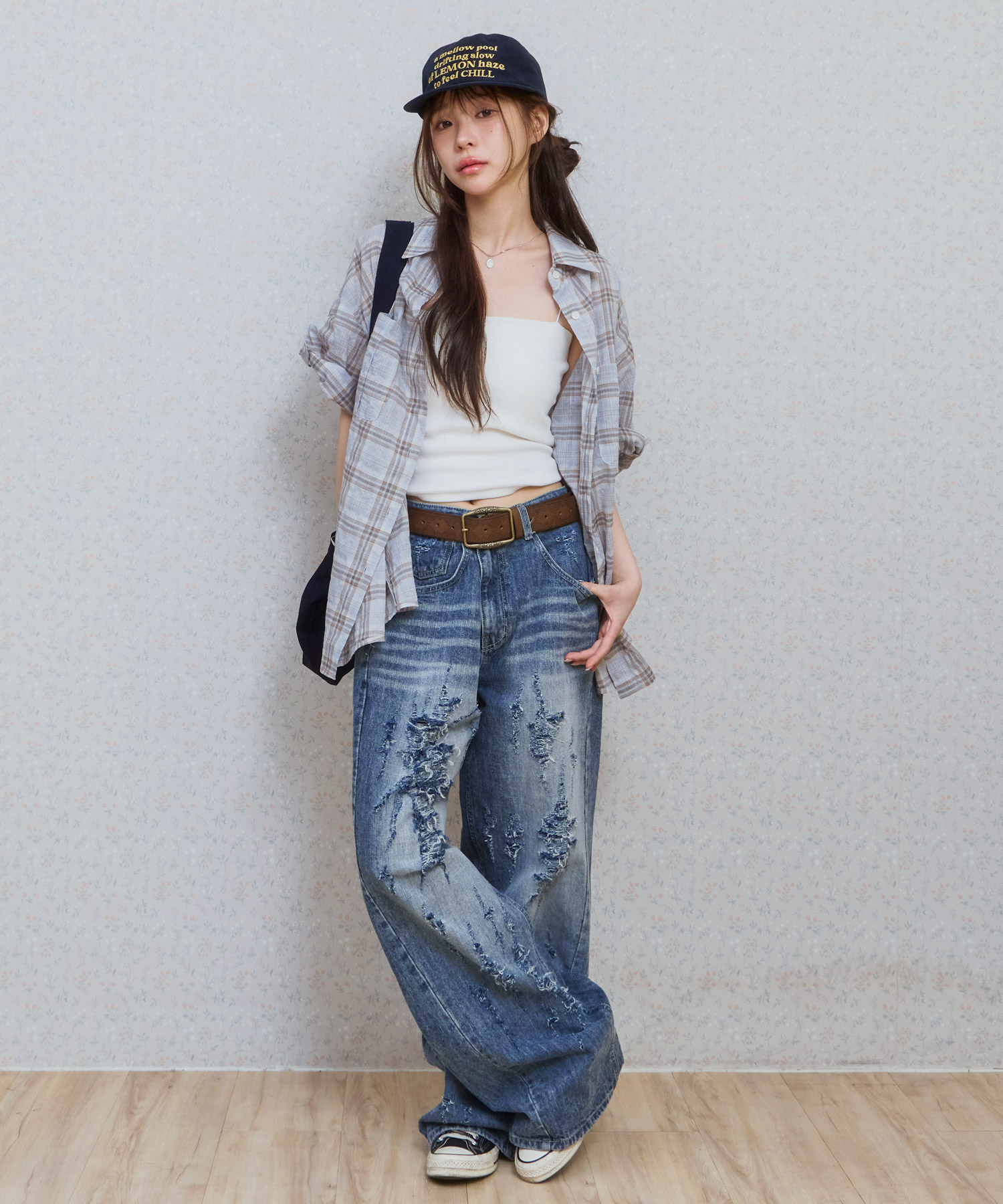 Ke615. vintage damage denim