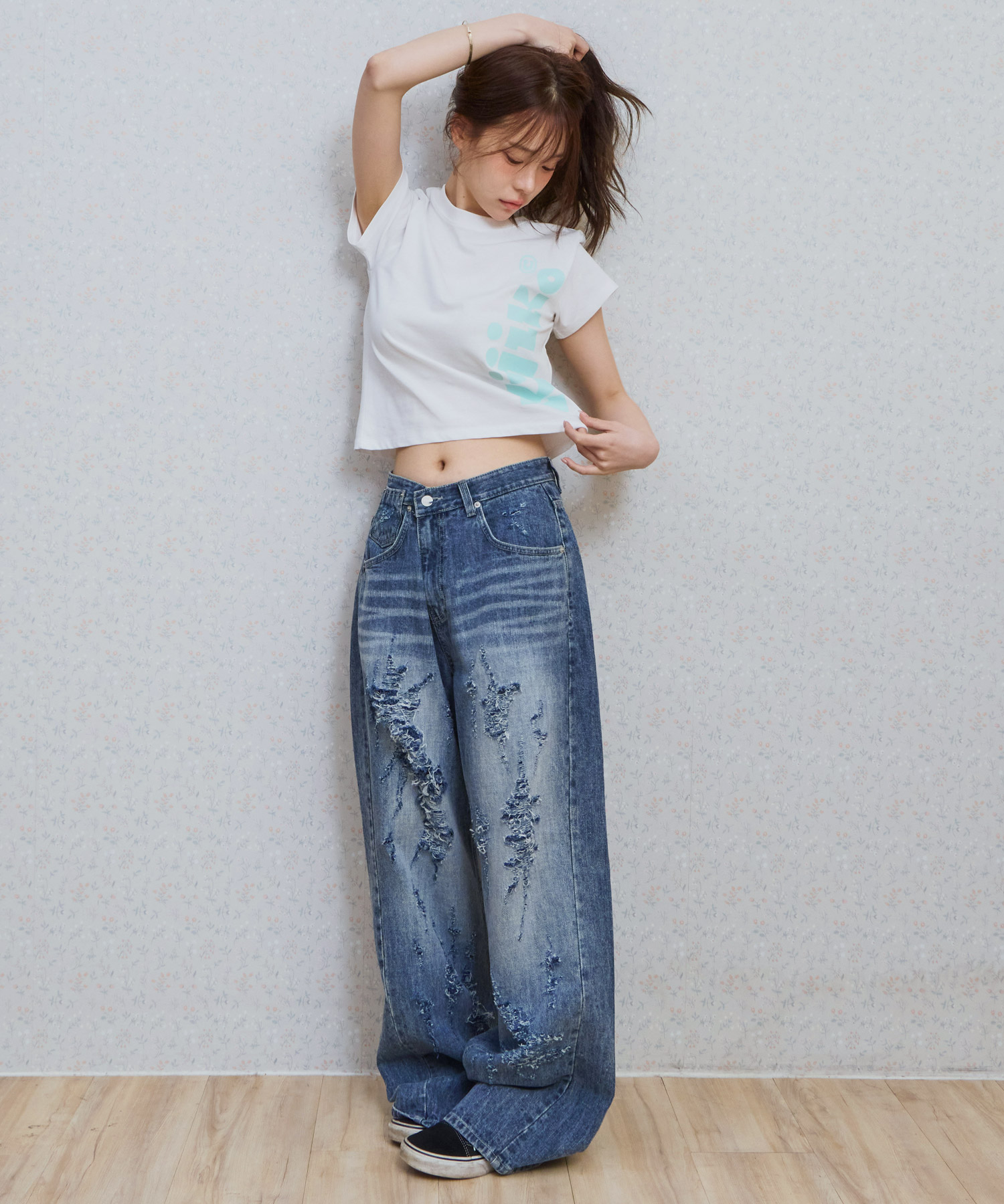Ke615. vintage damage denim