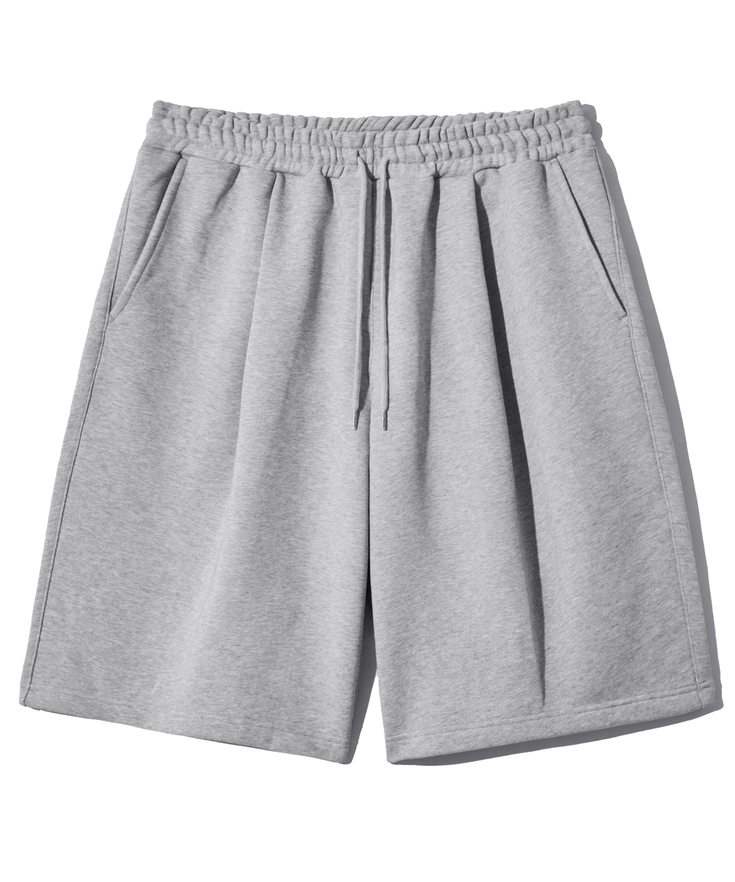 Side tuck bermuda sweat shorts-melange grey