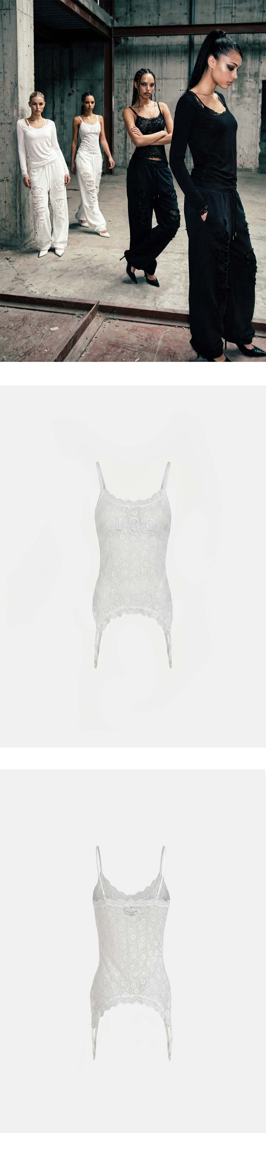BADBLOOD GARTER LACE CAMI TANK - 2 COLORS WHITE