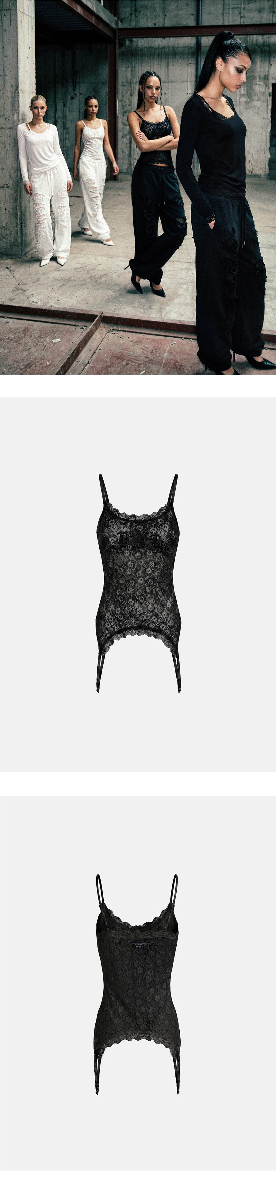 BADBLOOD GARTER LACE CAMI TANK - 2 COLORS BLACK