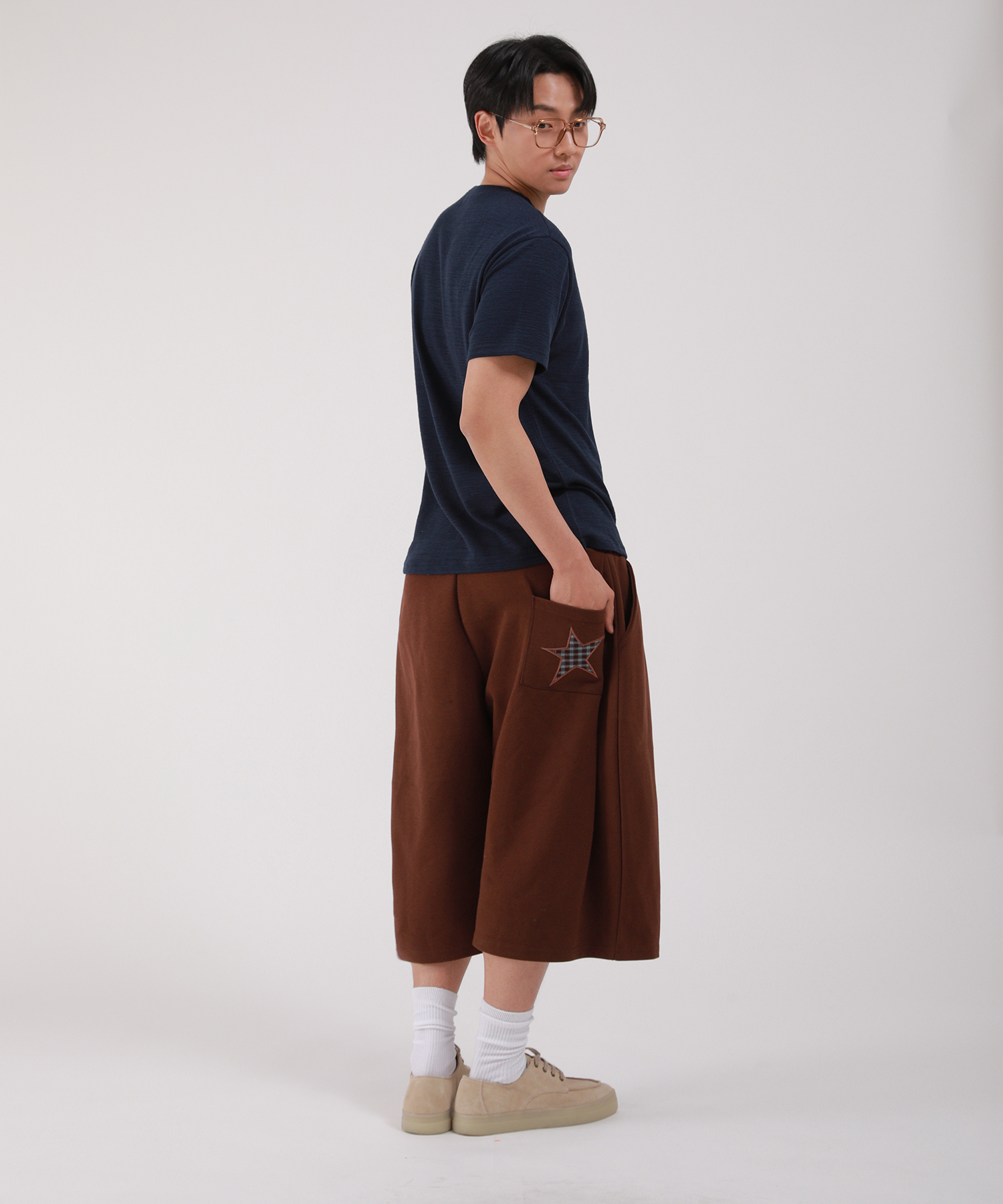 Широкие укороченные брюки Ugly Check Star_Brown