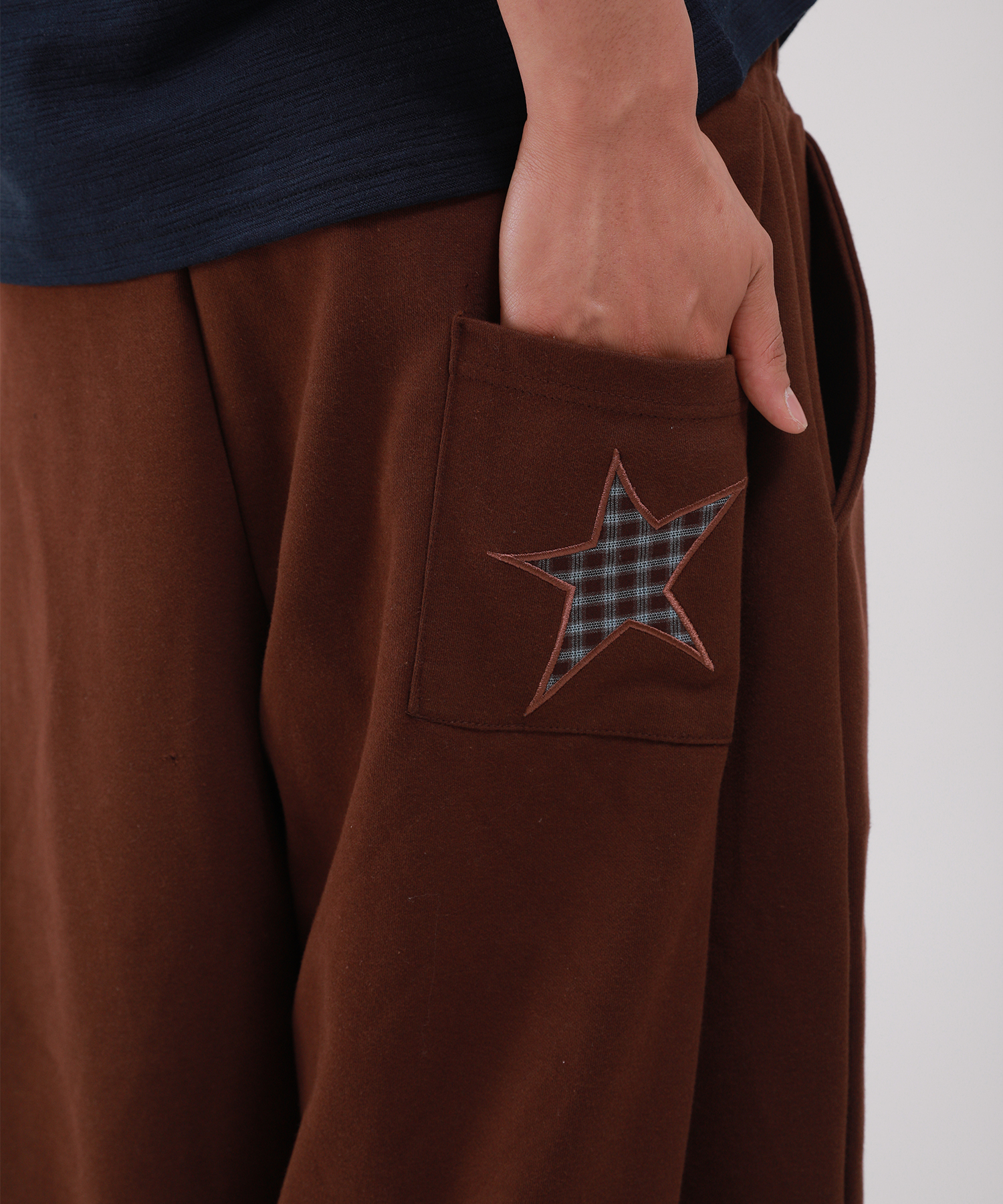 Широкие укороченные брюки Ugly Check Star_Brown