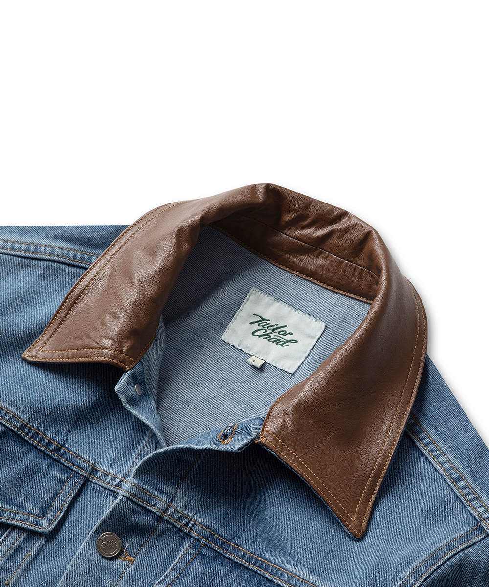 Leather-Collared Denim Trucker