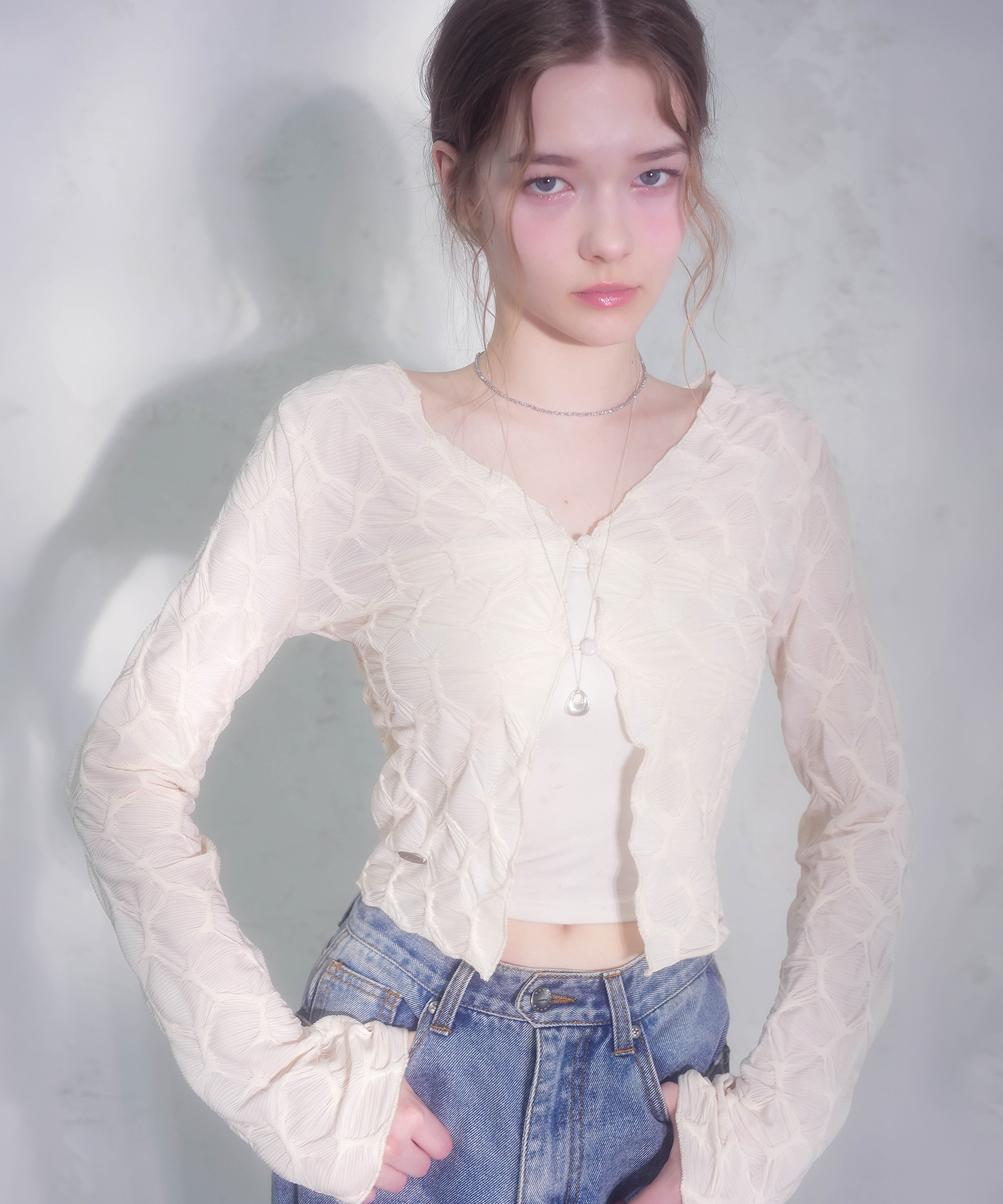 Wrinkle V-neck Crop Cardigan