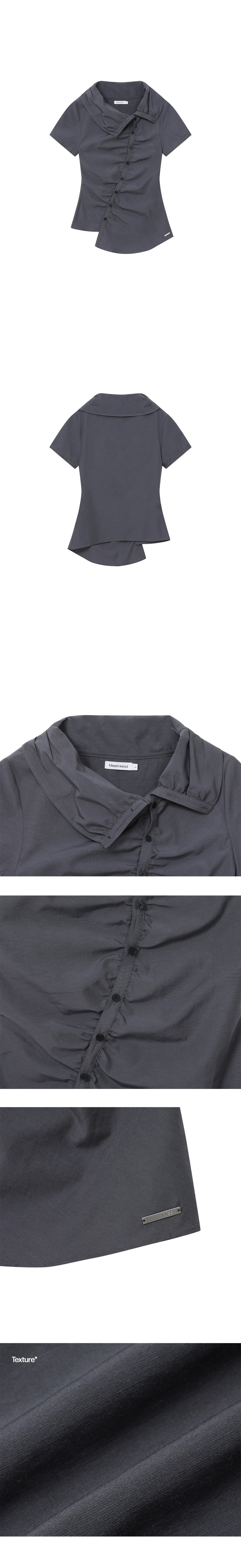 미세키서울(MISEKI SEOUL) High neck shirring button shirt CHARCOAL